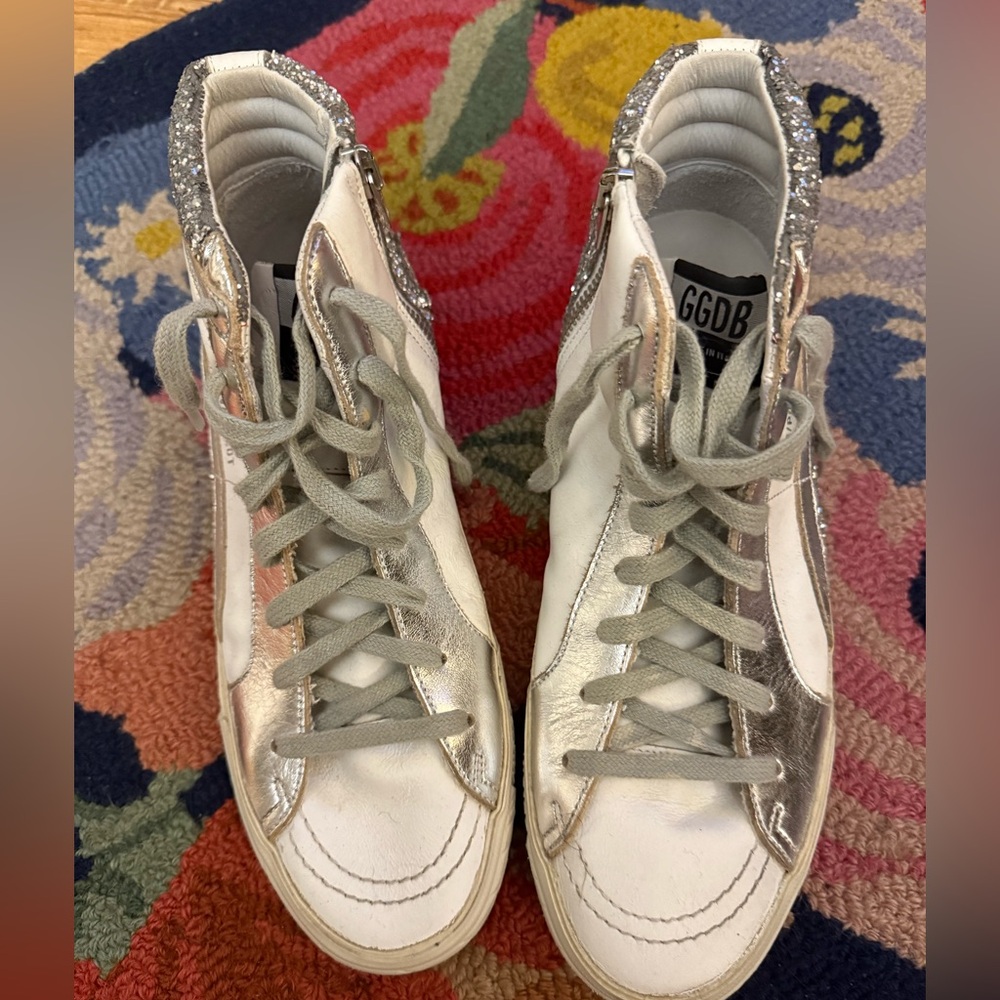 Golden Goose Slides Private Edition Silver Glitter Sneakers - Picture 4 of 12